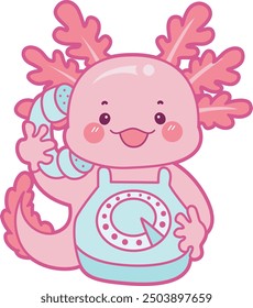 Illustration of cute axolotl activities icon.
Funny pink axolotl in daily routine stickers.
A pink axolotl call someone