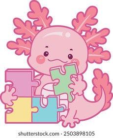 Ilustración de lindo icono de actividades axolotl.
Gracioso axolotl rosa en las pegatinas de rutina diaria.
Un rompecabezas de traer axolotl rosa