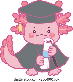 Illustration of cute axolotl activities icon.
Funny pink axolotl in daily routine stickers.
A pink axolotl with graduation costume