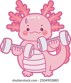 Illustration of cute axolotl activities icon.
Funny pink axolotl in daily routine stickers.
A pink axolotl bring a two barbels