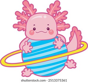 Ilustración de lindo icono de actividades axolotl.
Gracioso axolotl rosa en las pegatinas de rutina diaria.
Axolotl abrazando un planeta