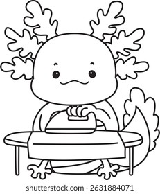 Ilustração do ícone bonito de atividades axolotl.
Engraçado axolote rosa em adesivos de rotina diária.
esboço de axolotl passar as roupas
