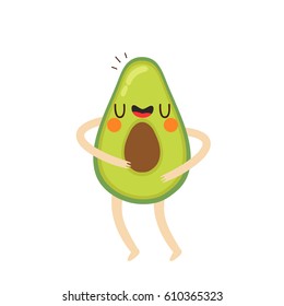 illustration of cute baby avocado on white background. funny vegetables. can be used for greeting cards or posters