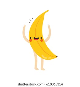 illustration of cute baby banana on white background. funny vegetables. can be used for greeting cards or posters
