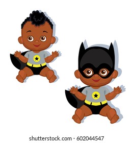 Illustration cute baby boy in the costume of a superhero. Vector illustration isolated on white background.