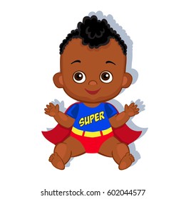 Illustration cute baby boy in the costume of a superhero. Vector illustration isolated on white background.