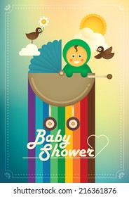 Illustration of cute baby boy. Vector illustration.
