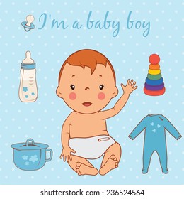 Illustration of cute baby boy. Vector