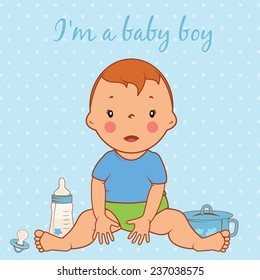 Illustration of cute baby boy. Vector