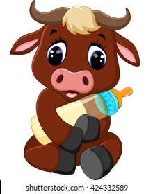 Illustration Of Cute Baby Bull Cartoon