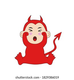 illustration of a cute baby devil cheering on