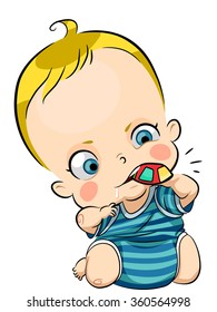 Illustration Of A Cute Baby Drooling While Nibbling On A Chew Toy