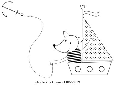 Illustration of cute baby fox in a sail