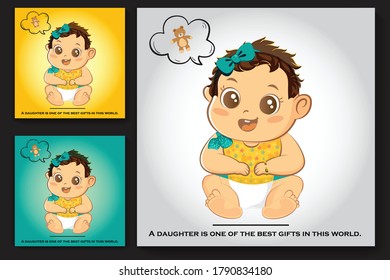 Illustration Cute Baby Girl Character Newborn