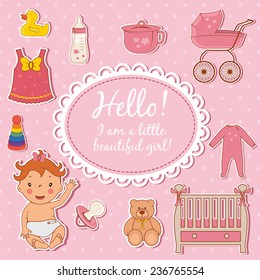 Illustration of cute baby girl. Vector