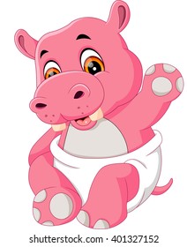 Illustration Of Cute Baby Hippo Cartoon