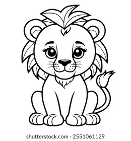 illustration of cute baby lion, good for coloring page and kids education
