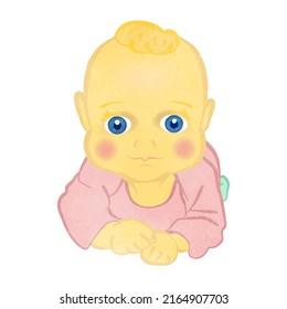 Illustration of a cute baby lying face down