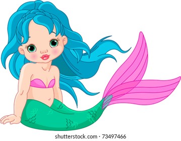 Illustration Of A Cute Baby Mermaid Girl