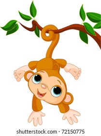 Illustration Of Cute Baby Monkey On A Tree