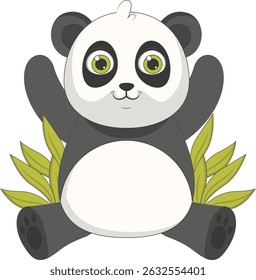 Illustration of Cute Baby Panda. Isolated on White Background. Vector Cartoon Character