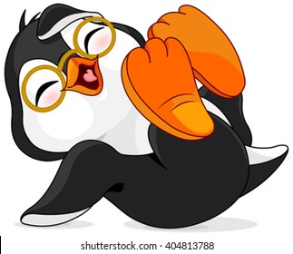 Illustration of cute baby penguin is laughing 