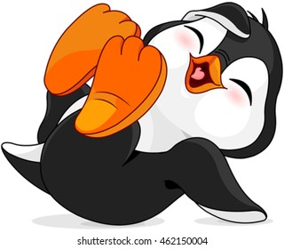 Illustration of cute baby penguin is laughing 