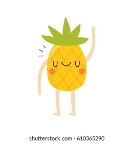 illustration of cute baby pineapple on white background. funny vegetables. can be used for greeting cards or posters