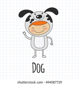 Illustration of cute baby wearing dog costume