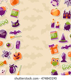 Illustration Cute Background for Halloween Party with Colorful Flat Icons - Vector