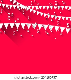 Illustration cute background with hanging pennants for carnival party in trendy flat style - vector