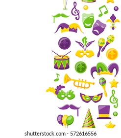 Illustration Cute Background for Mardi Gras and Carnival, Seamless Pattern, Fat Tuesday - Vector