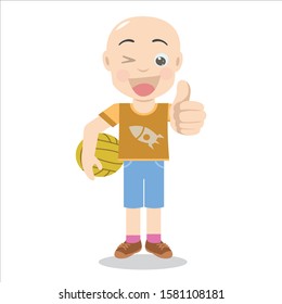 Illustration Of Cute Bald Boy With A Volleyball