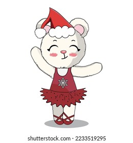 illustration of a cute ballerina teddy bear with christmas hat.