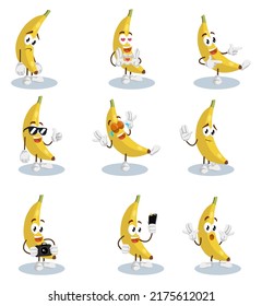 Illustration Cute Banana various expressions. Mascot Banana various posses. Editable color. Easy to use. Let's make your design easier