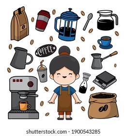 Illustration of Cute barista doodle vector The Concept of Isolated Technology. Flat Cartoon Style Suitable for Landing Web Pages, Banners, Flyers, Stickers, Cards