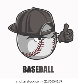 Illustration of a cute baseball ball mascot man giving a thumbs up