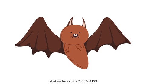 Illustration of a cute bat in a flat cartoon style, isolated on a white background. This vector illustration is great for Halloween designs, children's projects, and playful decorations.