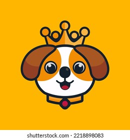 Illustration of cute beagle head logo using a crown