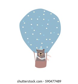 Illustration of cute bear in a balloon