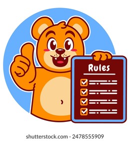 Illustration of Cute Bear Cartoon Character Holding a Checklist or list of rules