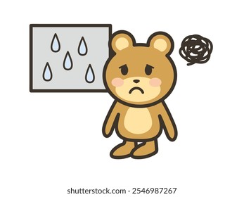 Ilustração de um urso bonito decepcionado pela chuva