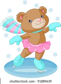 Illustration of cute bear girl on ice skates