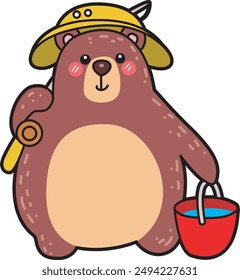 Illustration of cute bear icon.
Funny bear in daily activities elements.
A big bear want to fishing