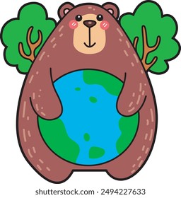 Ilustración del icono del oso lindo.
Oso divertido en Elementos de actividades diarias.
Un oso grande abrazando la tierra