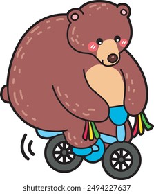 Illustration of cute bear icon.
Funny bear in daily activities elements.
A big bear driving a bicycle