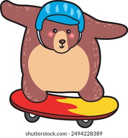 Illustration of cute bear icon.
Funny bear in daily activities elements.
A big bear playing a skateboard