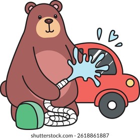 Illustration of cute bear icon.
Funny bear in daily activities elements.
adult bear washing a car
