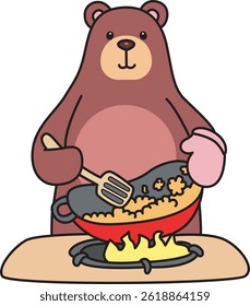 Illustration of cute bear icon.
Funny bear in daily activities elements.
big bear making a fried rice
