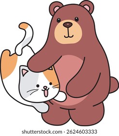 Ilustração de ícone de urso bonito.
Engraçado urso em elementos de atividades diárias.
urso bebê com gatinho
